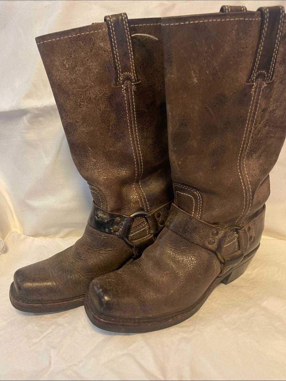 Frye Brown Leather Harness Heeled Boots - Picture 6 of 11